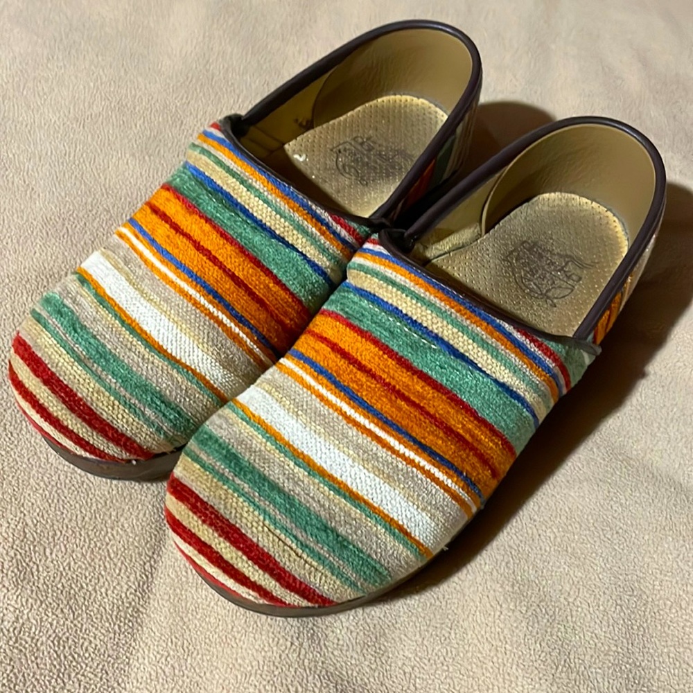DANSKO Jute Pro Artisan Weave Vegan Clog Rainbow Multi Stripe Shoe Women